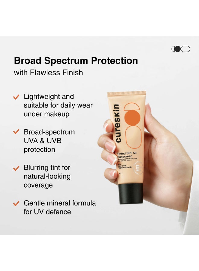 Cureskin واقي شمس معدني بلمسة نهائية غير لامعة مع تلوين SPF 50 PA++++ | حماية واسعة النطاق من الشمس (UVA/UVB/IR) مع ثاني أكسيد التيتانيوم، 50 جرام (عبوة واحدة) - Image 2